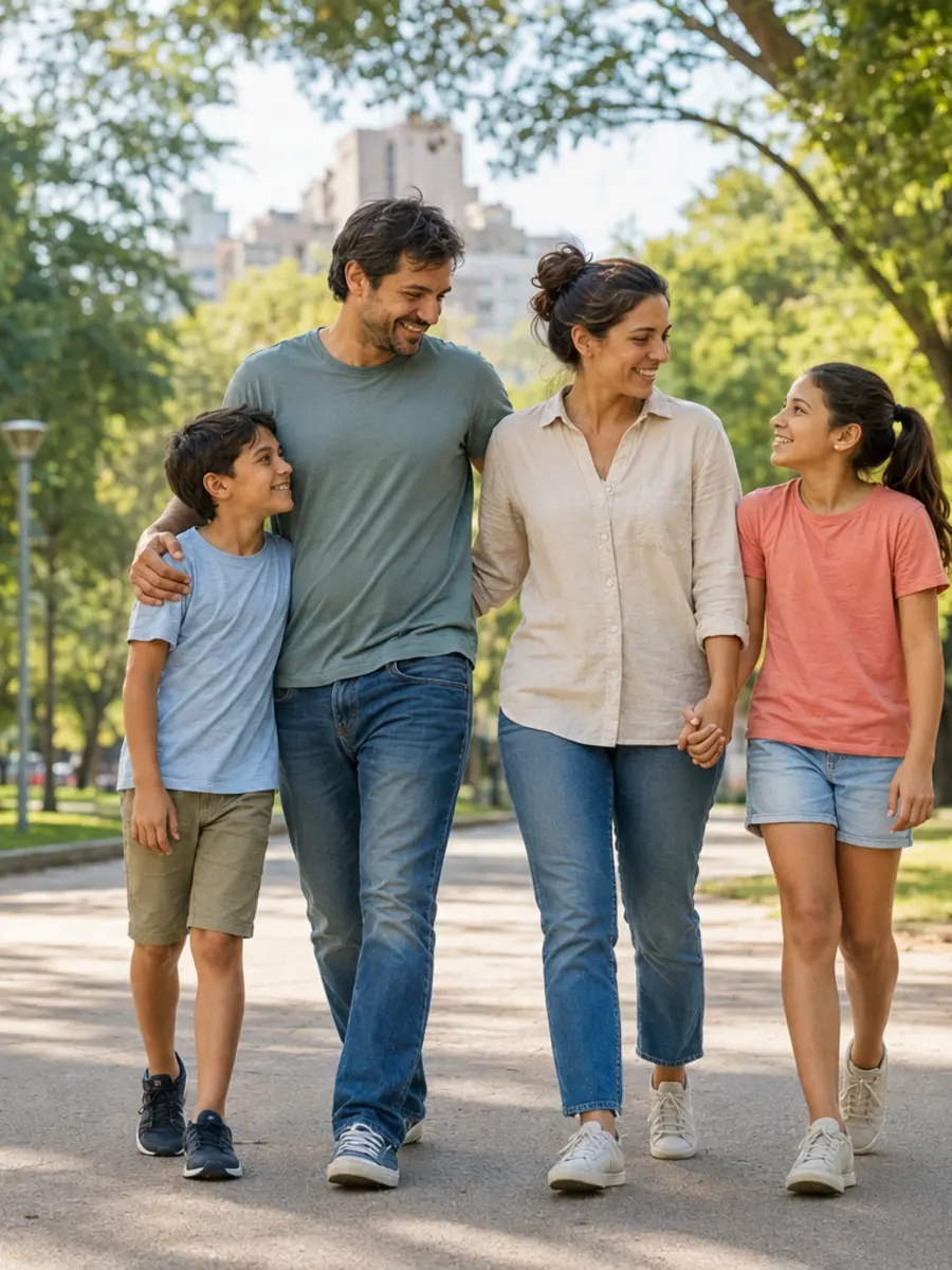 Familia caminando en un parque de Córdoba